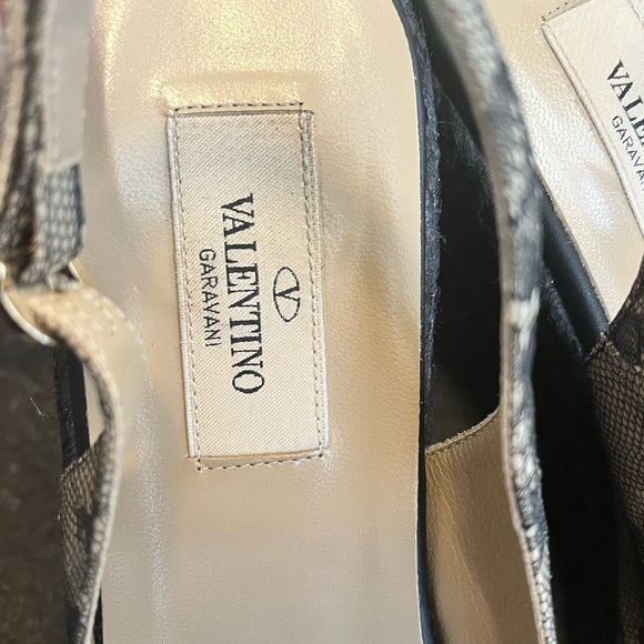 Valentino Black/Beige Lace Slingback Wedge With Bow Espadrille Sandals - Picture 9 of 9